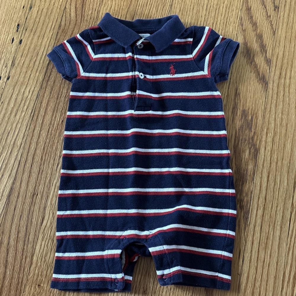 Polo Ralph Lauren Romper Boys Preppy Striped Blue Red 9 Months